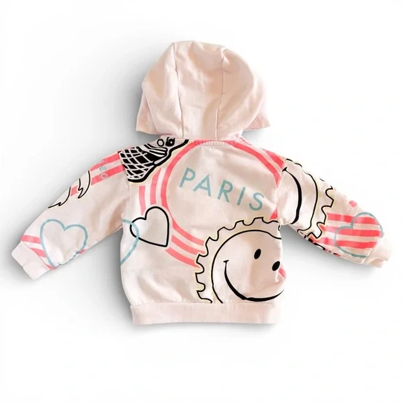 Kenzo Kids Paris Tiger Graphic Zip Hoodie Light Pink Sweatshirt Girls 2 (2A) - Picture 2 of 14